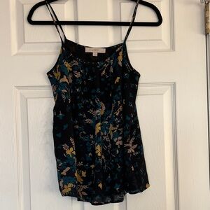 LOFT Women's Camisole Top - Black and Teal Floral